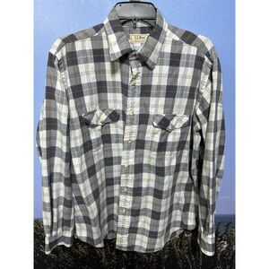 Vintage LL Bean Macflannel Button Up Shirt Mens Large Grey‎ Blue  Plaid USA